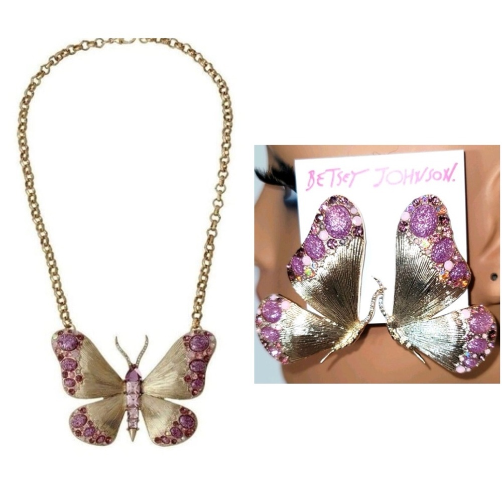 BETSEY JOHNSON SET Spring Is in the Air Butterfly Necklace & Earrings NEW NWT